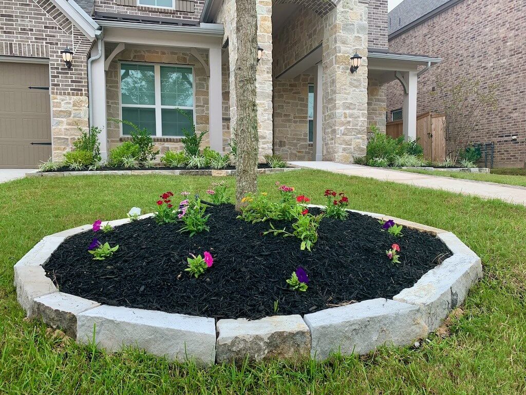 Image of Black bark mulch in a garden bed