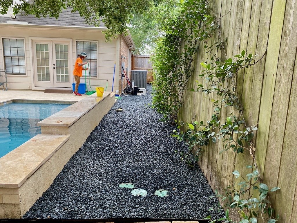 Brown Concrete Paver Walkway With Curshed Granite