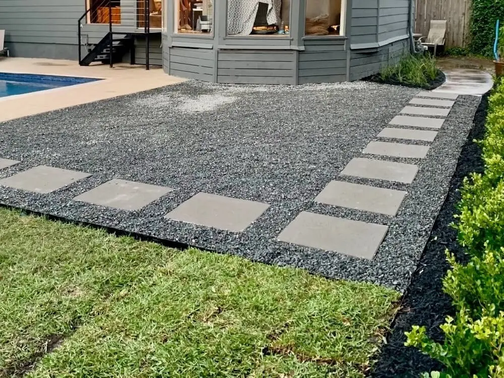 Patio Black Star Gravel Landscaping Rocks with Concrete Pavers Walkway Landscape Design Houston, TX