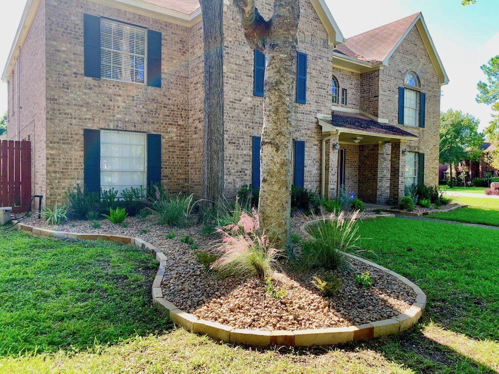 front yard landscape design services flower bed houston tx 77407