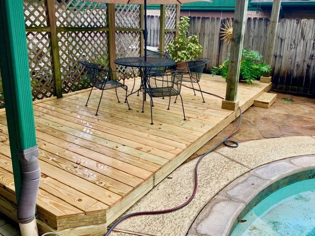 Backyard patio wood deck
