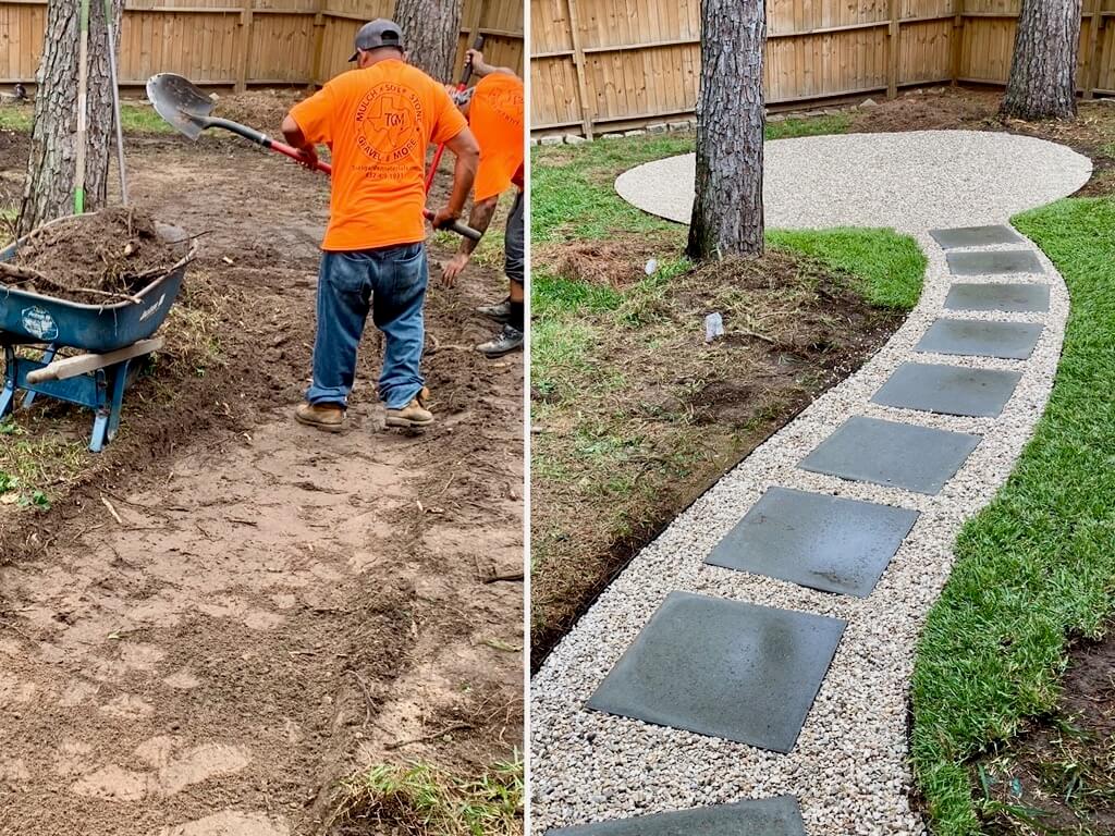 Brown Concrete Paver Walkway With Curshed Granite