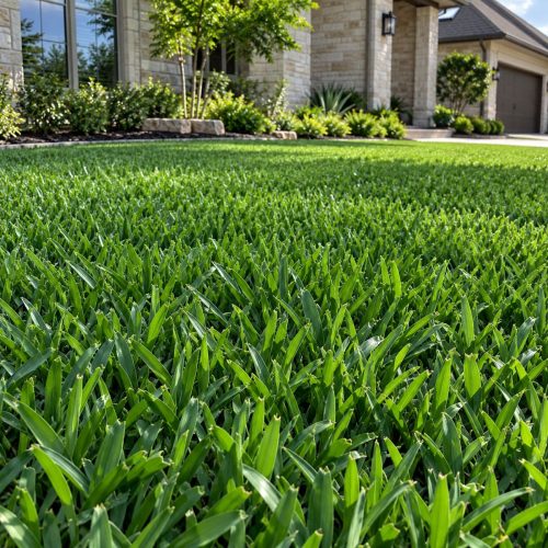 Illustrative view of Cobalt St. Augustine sod-style green lawn for Houston TX customers