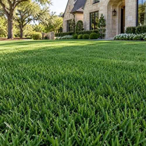Illustrative view of fine-textured Emerald Zoysia sod-style lawn, Houston TX